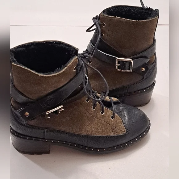 UGG Collection Sassari Suede/Leather Combat Boots/Booties Size 6M - Picture 6 of 10
